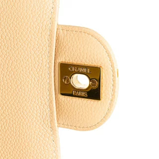 シャネル マトラッセ25 ダブルフラップ ココマーク チェーン ショルダーバッグ ベージュ キャビアスキン レディース CHANEL 【中古】