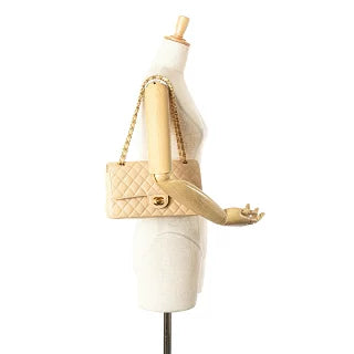 シャネル マトラッセ25 ダブルフラップ ココマーク チェーン ショルダーバッグ ベージュ キャビアスキン レディース CHANEL 【中古】