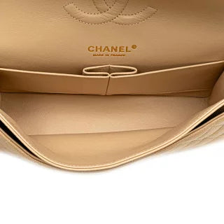 シャネル マトラッセ25 ダブルフラップ ココマーク チェーン ショルダーバッグ ベージュ キャビアスキン レディース CHANEL 【中古】