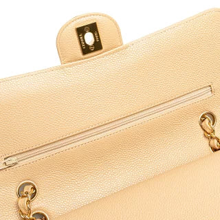 シャネル マトラッセ25 ダブルフラップ ココマーク チェーン ショルダーバッグ ベージュ キャビアスキン レディース CHANEL 【中古】
