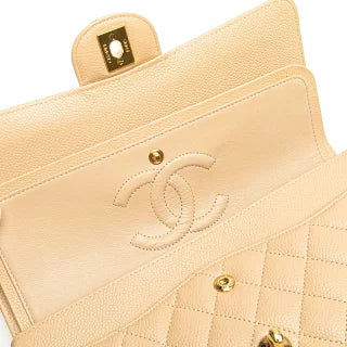 シャネル マトラッセ25 ダブルフラップ ココマーク チェーン ショルダーバッグ ベージュ キャビアスキン レディース CHANEL 【中古】