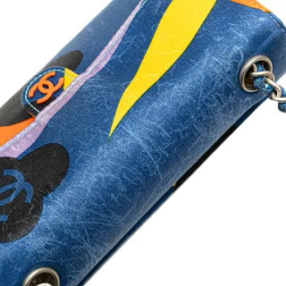 シャネル ココマーク プリント ミニ チェーン ショルダーバッグ ブルー マルチカラー サテン レディース CHANEL 【中古】