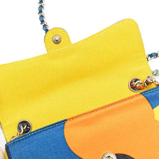 シャネル ココマーク プリント ミニ チェーン ショルダーバッグ ブルー マルチカラー サテン レディース CHANEL 【中古】