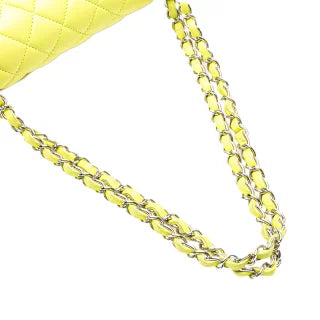 シャネル マトラッセ25 ココマーク Wフラップ チェーン ショルダーバッグ ハンドバッグ イエロー ラムスキン レディース CHANEL 【中古】