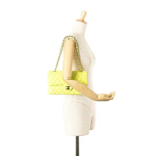 シャネル マトラッセ25 ココマーク Wフラップ チェーン ショルダーバッグ ハンドバッグ イエロー ラムスキン レディース CHANEL 【中古】