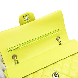 シャネル マトラッセ25 ココマーク Wフラップ チェーン ショルダーバッグ ハンドバッグ イエロー ラムスキン レディース CHANEL 【中古】