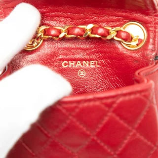 シャネル チェーン ショルダーバッグ レッド ゴールド ラムスキン レディース CHANEL 【中古】