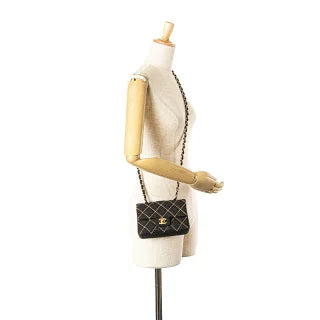 シャネル ワイルドステッチ ミニマトラッセ チェーン ショルダーバッグ グレー ウール レディース CHANEL 【中古】