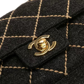 シャネル ワイルドステッチ ミニマトラッセ チェーン ショルダーバッグ グレー ウール レディース CHANEL 【中古】
