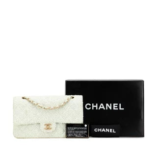 シャネル マトラッセ25 ココマーク Wフラップ チェーン ショルダーバッグ グリーン ミント ツイード レザー レディース CHANEL 【中古】