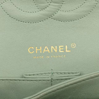 シャネル マトラッセ25 ココマーク Wフラップ チェーン ショルダーバッグ グリーン ミント ツイード レザー レディース CHANEL 【中古】