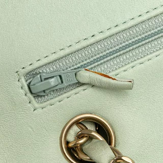 シャネル マトラッセ25 ココマーク Wフラップ チェーン ショルダーバッグ グリーン ミント ツイード レザー レディース CHANEL 【中古】