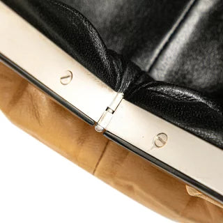 シャネル チョコバー ココマーク がま口 ハンドバッグ ベージュ ブラック ラムスキン レディース CHANEL 【中古】
