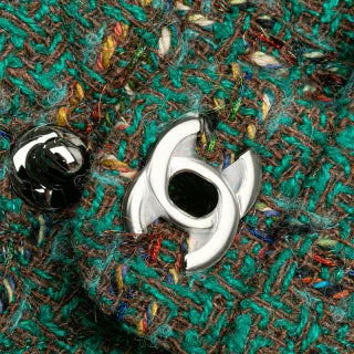 シャネル マトラッセ20 ココマーク シルバー金具 チェーン ショルダーバッグ グリーン マルチカラー ツイード レザー レディース CHANEL 【中古】