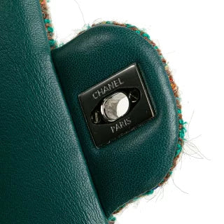シャネル マトラッセ20 ココマーク シルバー金具 チェーン ショルダーバッグ グリーン マルチカラー ツイード レザー レディース CHANEL 【中古】