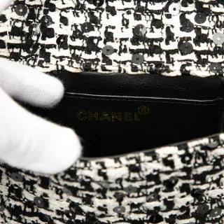シャネル ココマーク ミニ ハンドバッグ ブラック ホワイト ツイード スパンコール レディース CHANEL 【中古】