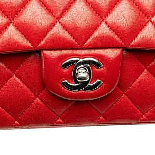 シャネル ココマーク マトラッセ25 ダブルフラップ チェーンショルダーバッグ レッド ラムスキン レディース CHANEL 【中古】