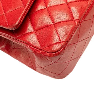 シャネル ココマーク マトラッセ25 ダブルフラップ チェーンショルダーバッグ レッド ラムスキン レディース CHANEL 【中古】