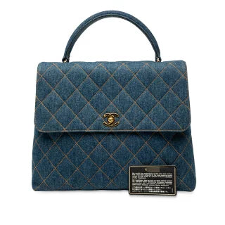 シャネル マトラッセ ココマーク トップハンドル ハンドバッグ インディゴ ブルー デニム レディース CHANEL 【中古】