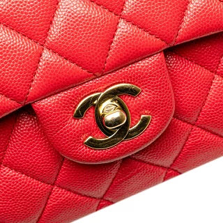 シャネル ココマーク マトラッセ25 ダブルフラップ チェーンショルダーバッグ レッド キャビアスキン レディース CHANEL 【中古】
