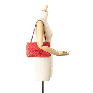 シャネル ココマーク マトラッセ25 ダブルフラップ チェーンショルダーバッグ レッド キャビアスキン レディース CHANEL 【中古】