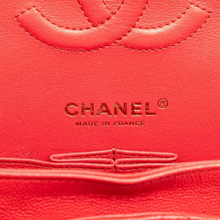 シャネル ココマーク マトラッセ25 ダブルフラップ チェーンショルダーバッグ レッド キャビアスキン レディース CHANEL 【中古】