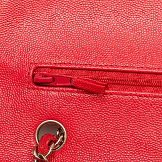 シャネル ココマーク マトラッセ25 ダブルフラップ チェーンショルダーバッグ レッド キャビアスキン レディース CHANEL 【中古】