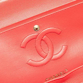 シャネル ココマーク マトラッセ25 ダブルフラップ チェーンショルダーバッグ レッド キャビアスキン レディース CHANEL 【中古】
