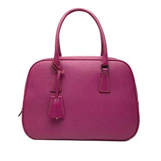 プラダ 三角ロゴプレート ハンドバッグ ピンク レザー レディース PRADA 【中古】