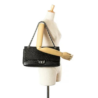 シャネル 2.55 アンリミテッド Wフラップ チェーン ショルダーバッグ ハンドバッグ ブラック レザー レディース CHANEL 【中古】