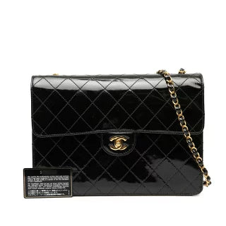 シャネル マトラッセ ココマーク チェーン ショルダーバッグ ブラック パテントレザー レディース CHANEL 【中古】
