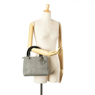ディオール レディディオール 千鳥格子 ハンドバッグ ブラック ホワイト キャンバス レザー レディース Dior 【中古】