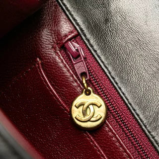 シャネル トップハンドル 親子バッグ ハンドバッグ ブラック ラムスキン レディース CHANEL 【中古】