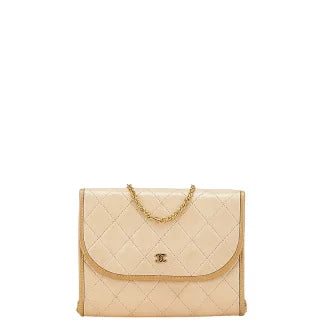 シャネル マトラッセ ココマーク 斜め掛け チェーン ショルダーバッグ ベージュ ラムスキン レディース CHANEL 【中古】