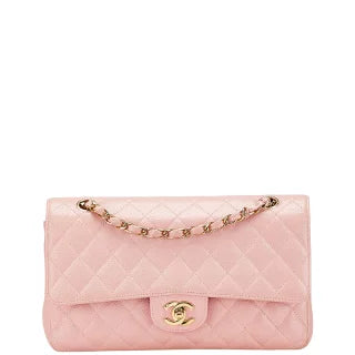 シャネル マトラッセ25 ダブルフラップ ココマーク チェーン ショルダーバッグ ピンク キャビアスキン レディース CHANEL 【中古】