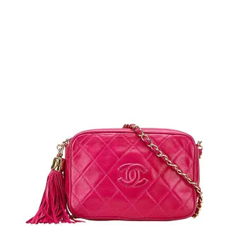 シャネル ココマーク マトラッセ タッセル チェーン ショルダーバッグ ピンク ラムスキン レディース CHANEL 【中古】