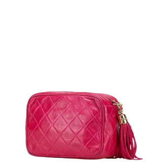 シャネル ココマーク マトラッセ タッセル チェーン ショルダーバッグ ピンク ラムスキン レディース CHANEL 【中古】