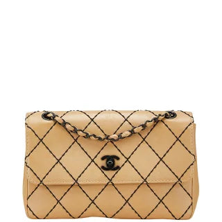 シャネル ココマーク マトラッセ ワイルドステッチ チェーン ショルダーバッグ ベージュ ラムスキン レディース CHANEL 【中古】