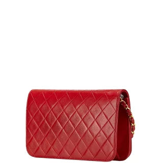 シャネル ココマーク マトラッセ チェーン ショルダーバッグ レッド ラムスキン レディース CHANEL 【中古】