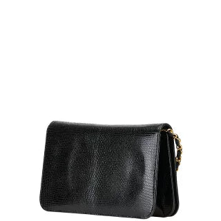 シャネル ココマーク チェーン ショルダーバッグ ブラック リザード レディース CHANEL 【中古】