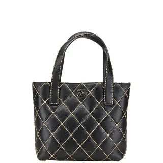 シャネル ワイルドステッチ ココマーク トートバッグ ブラック ラムスキン レディース CHANEL 【中古】