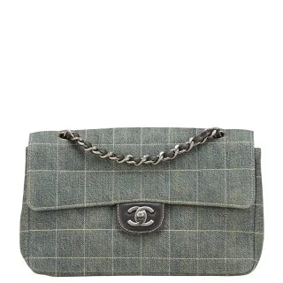 シャネル ココマーク チョコバー チェーン ショルダーバッグ ライトブルー ブラック デニム レザー レディース CHANEL 【中古】