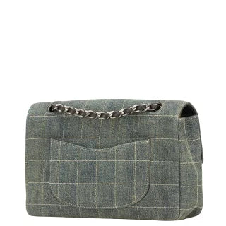 シャネル ココマーク チョコバー チェーン ショルダーバッグ ライトブルー ブラック デニム レザー レディース CHANEL 【中古】