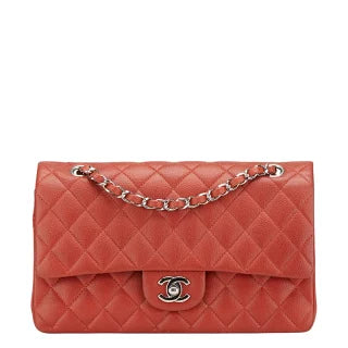 シャネル ココマーク マトラッセ25 ダブルフラップ チェーン ショルダーバッグ レッド キャビアスキン レディース CHANEL 【中古】