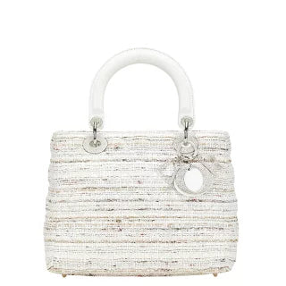 ディオール レディディオール カナ―ジュ ツイード ハンドバッグ ホワイト マルチカラー キャンバス レザー レディース Dior 【中古】