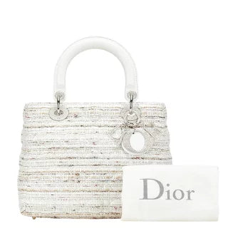 ディオール レディディオール カナ―ジュ ツイード ハンドバッグ ホワイト マルチカラー キャンバス レザー レディース Dior 【中古】
