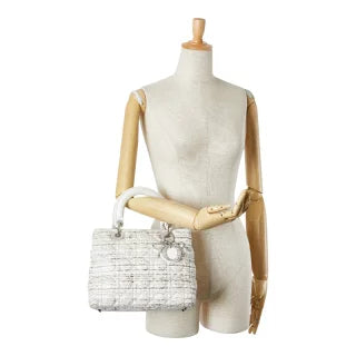 ディオール レディディオール カナ―ジュ ツイード ハンドバッグ ホワイト マルチカラー キャンバス レザー レディース Dior 【中古】