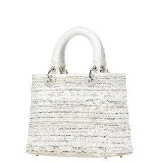 ディオール レディディオール カナ―ジュ ツイード ハンドバッグ ホワイト マルチカラー キャンバス レザー レディース Dior 【中古】