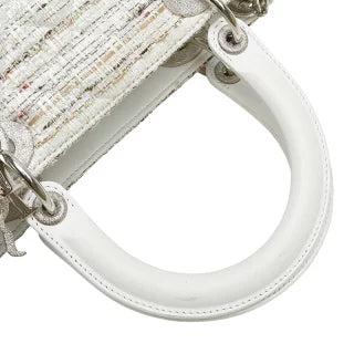 ディオール レディディオール カナ―ジュ ツイード ハンドバッグ ホワイト マルチカラー キャンバス レザー レディース Dior 【中古】