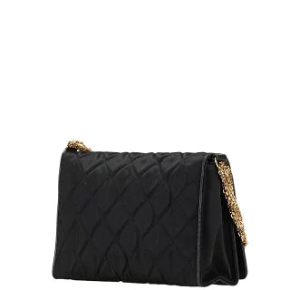 シャネル マトラッセ ラインストーン チェーン ショルダーバッグ ブラック サテン レザー レディース CHANEL 【中古】